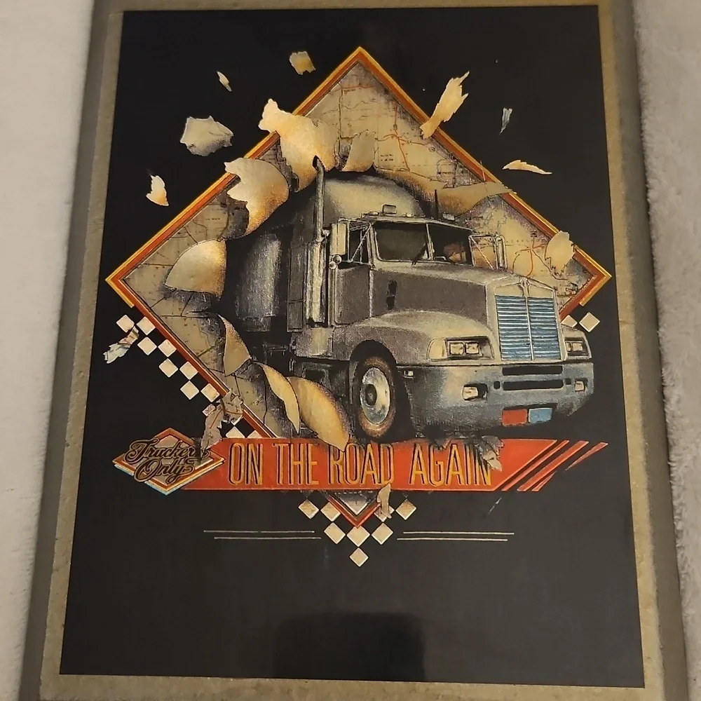 Vtg TRUCKERS ONLY 1970s On The Road Again Metallic 3D Wood Art